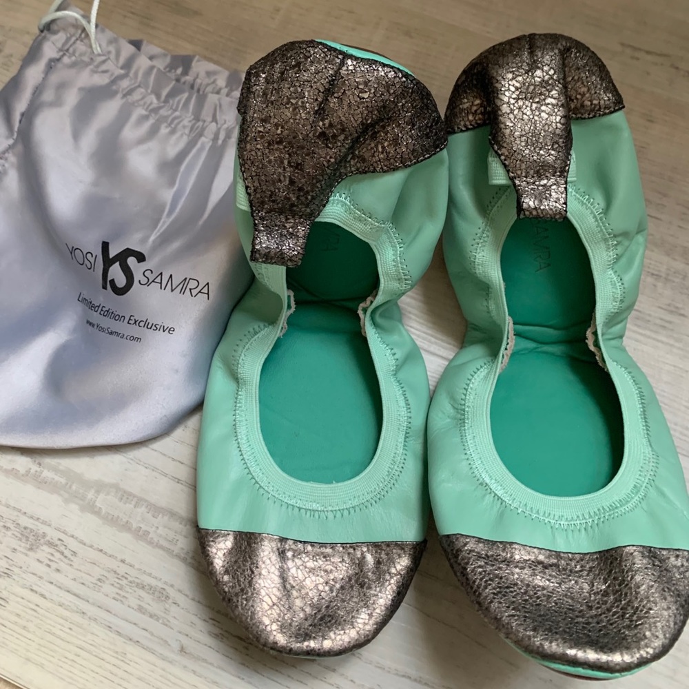 Yosi Samra Teal and Gold Flats
